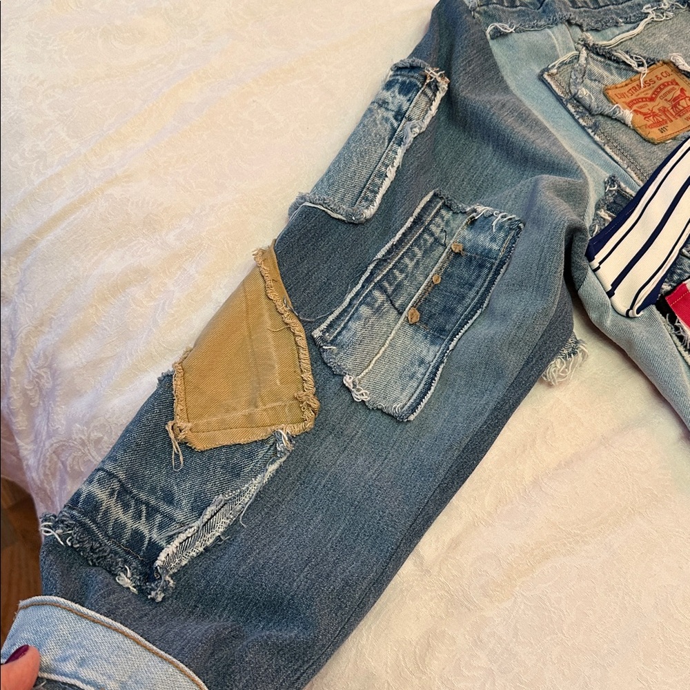 Denim Jacket Patchwork Distressed Upcycled Jean J… - image 6